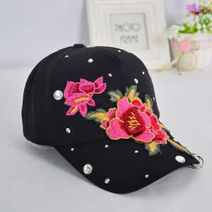 New Rose Flower Embroidered Dad Hat Women Adjustable Cotton Floral