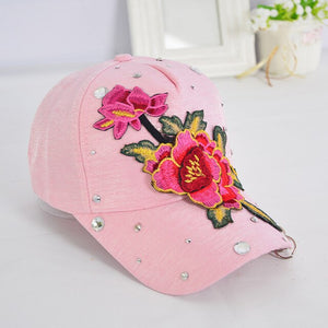 New Rose Flower Embroidered Dad Hat Women Adjustable Cotton Floral