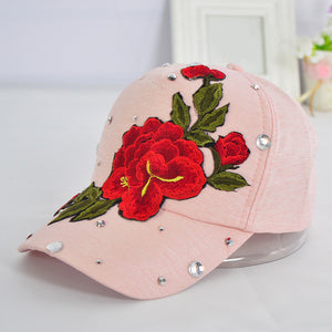 New Rose Flower Embroidered Dad Hat Women Adjustable Cotton Floral