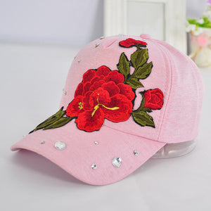 New Rose Flower Embroidered Dad Hat Women Adjustable Cotton Floral