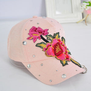 New Rose Flower Embroidered Dad Hat Women Adjustable Cotton Floral