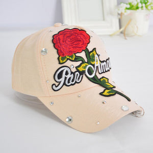 New Rose Flower Embroidered Dad Hat Women Adjustable Cotton Floral