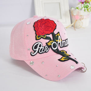 New Rose Flower Embroidered Dad Hat Women Adjustable Cotton Floral