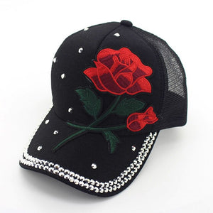 New Rose Flower Embroidered Dad Hat Women Adjustable Cotton Floral