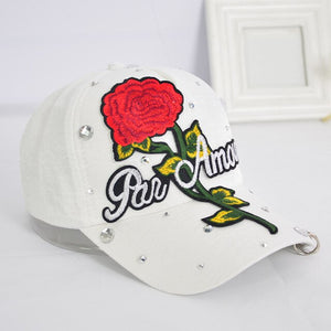 New Rose Flower Embroidered Dad Hat Women Adjustable Cotton Floral