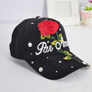 New Rose Flower Embroidered Dad Hat Women Adjustable Cotton Floral