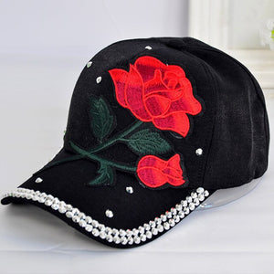 New Rose Flower Embroidered Dad Hat Women Adjustable Cotton Floral