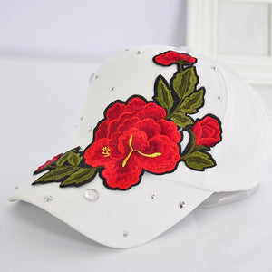 New Rose Flower Embroidered Dad Hat Women Adjustable Cotton Floral