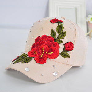 New Rose Flower Embroidered Dad Hat Women Adjustable Cotton Floral