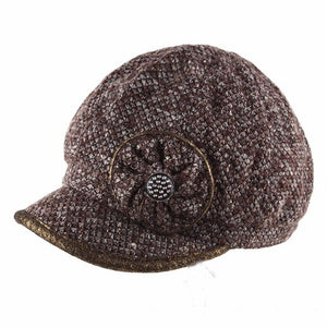 Flower Knitted Octagonal Cap Women Autumn Winter Hats Ladies