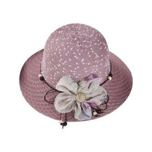 Load image into Gallery viewer, Summer Sun Hat Wave Point Knitted Wide Brim Bucket Cap Glitter Button Contrast Color Flower