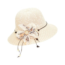 Load image into Gallery viewer, Summer Sun Hat Wave Point Knitted Wide Brim Bucket Cap Glitter Button Contrast Color Flower