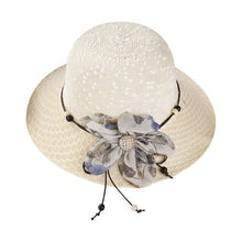 Load image into Gallery viewer, Summer Sun Hat Wave Point Knitted Wide Brim Bucket Cap Glitter Button Contrast Color Flower