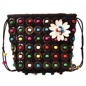 Female Handmade Flower Coconut Shell New Strange Woven Bag