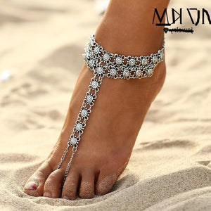 New  Ankle Bracelet Bohemian Flower Anklets Leg Jewelry  Color Tassel barefoot sandals