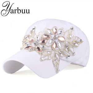 Cap with Rhinestone women casual snapback hat for flower new fashion solid summer