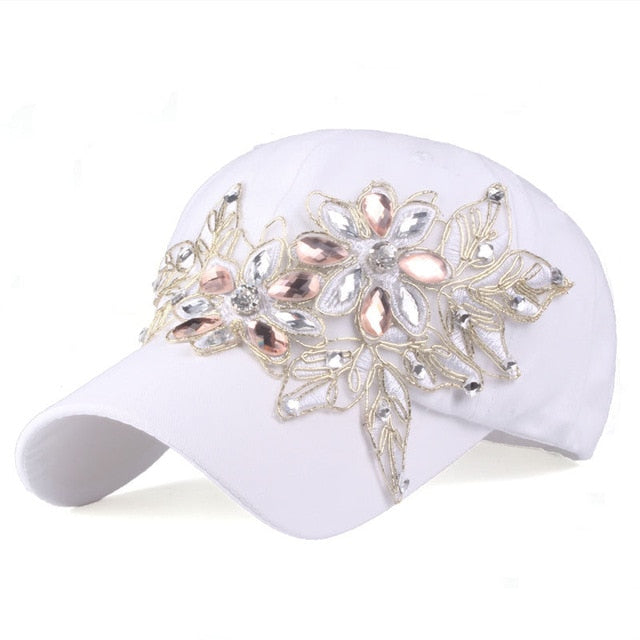 Cap with Rhinestone women casual snapback hat for flower new fashion solid summer