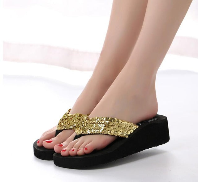 New Summer Women Platform High Heel Flip Flops Beach Sandals Bowknot Slippers Women