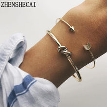 Load image into Gallery viewer, Bracelet Bangles for Women Brief Gold Color Open Arrow Knotted Charms Bracelet