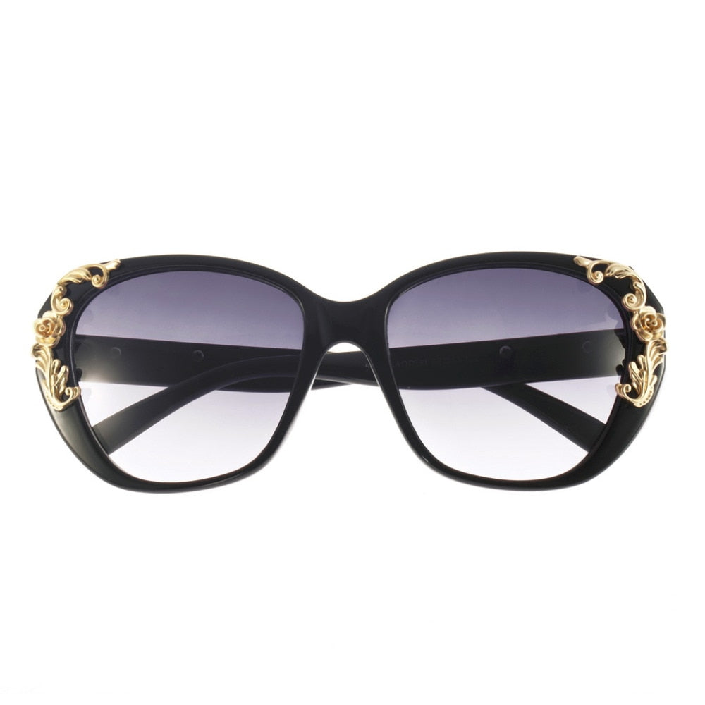 Sunglasses with Gold Rose Flower Carving Women Fashion Sunglasses Glasses