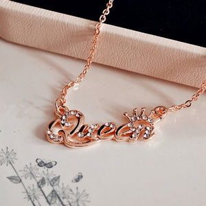 Jewelry Gold-Color Queen Letter Crystal Choker Necklace Personaliy Pendant Necklace for Women