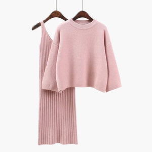 2018 Autumn Womans  Casual Two-Pieces Suits Loose Sweater Knit Mini Dress Winter