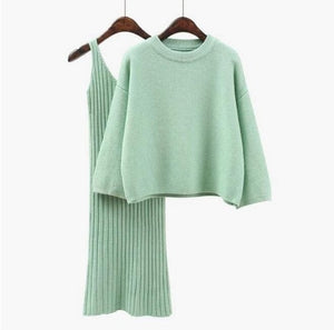 2018 Autumn Womans  Casual Two-Pieces Suits Loose Sweater Knit Mini Dress Winter