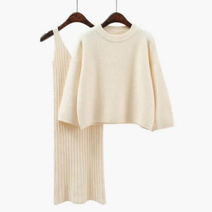 2018 Autumn Womans  Casual Two-Pieces Suits Loose Sweater Knit Mini Dress Winter