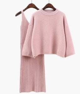 2018 Autumn Womans  Casual Two-Pieces Suits Loose Sweater Knit Mini Dress Winter