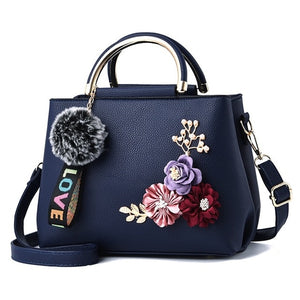 Women Shoulder Bag Tote Flowers Shell Sac A Main Femme Rivets Fur Ball Pendant Ladies