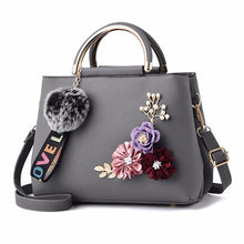 Load image into Gallery viewer, Women Shoulder Bag Tote Flowers Shell Sac A Main Femme Rivets Fur Ball Pendant Ladies