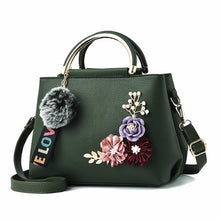 Load image into Gallery viewer, Women Shoulder Bag Tote Flowers Shell Sac A Main Femme Rivets Fur Ball Pendant Ladies