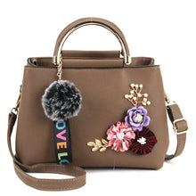 Load image into Gallery viewer, Women Shoulder Bag Tote Flowers Shell Sac A Main Femme Rivets Fur Ball Pendant Ladies