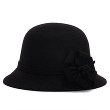 Load image into Gallery viewer, Women Cap Wool Flower Felt Hat Winter Warm Wide Brim Cloche Bucket Cap