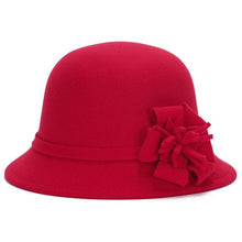 Load image into Gallery viewer, Women Cap Wool Flower Felt Hat Winter Warm Wide Brim Cloche Bucket Cap