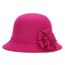 Load image into Gallery viewer, Women Cap Wool Flower Felt Hat Winter Warm Wide Brim Cloche Bucket Cap