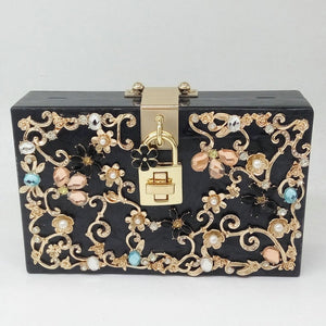 Women  Clutch Bag Flower  Evening Handbags Party Chain Shoulder Crossbjoday Bag