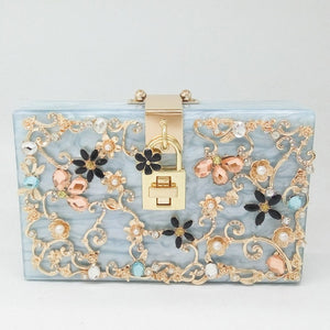 Women  Clutch Bag Flower  Evening Handbags Party Chain Shoulder Crossbjoday Bag