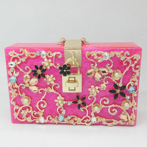 Women  Clutch Bag Flower  Evening Handbags Party Chain Shoulder Crossbjoday Bag