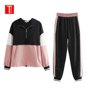 2018 Tracksuit Women Slim Color Stitching Jacket Casual Jacket and Jogging Casual