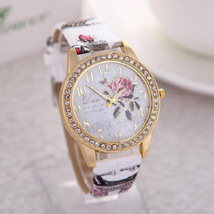 Watch Rose Flower Pattern Dial Womens Wrist Watches  Ladies