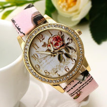 Load image into Gallery viewer, Watch Rose Flower Pattern Dial Womens Wrist Watches  Ladies