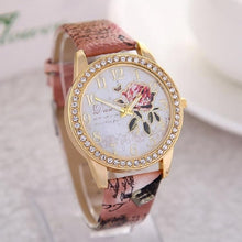 Load image into Gallery viewer, Watch Rose Flower Pattern Dial Womens Wrist Watches  Ladies