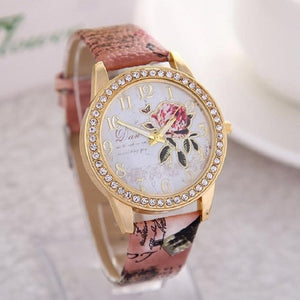 Watch Rose Flower Pattern Dial Womens Wrist Watches  Ladies