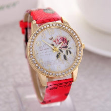 Load image into Gallery viewer, Watch Rose Flower Pattern Dial Womens Wrist Watches  Ladies