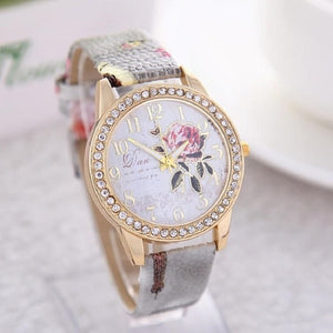 Watch Rose Flower Pattern Dial Womens Wrist Watches  Ladies