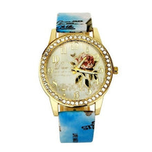 Load image into Gallery viewer, Watch Rose Flower Pattern Dial Womens Wrist Watches  Ladies