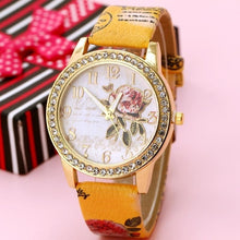 Load image into Gallery viewer, Watch Rose Flower Pattern Dial Womens Wrist Watches  Ladies