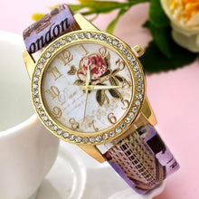 Load image into Gallery viewer, Watch Rose Flower Pattern Dial Womens Wrist Watches  Ladies