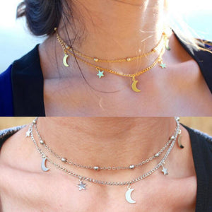 Necklaces  Summer Gift Simple Gold Silver Sexy Chain Star Moon Necklace Set